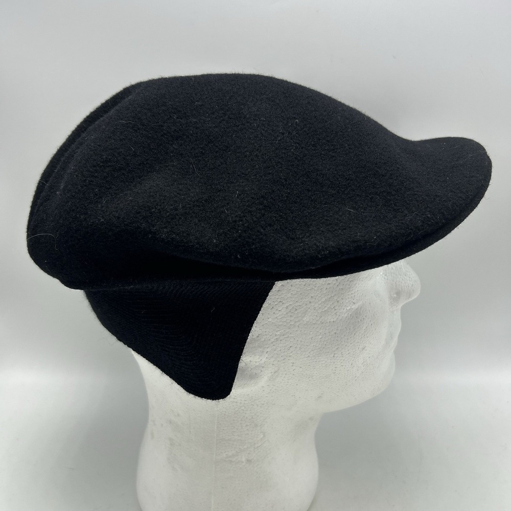 Kangol Hat Cap Mens XL Earlap Newsboy Golf Cabbie Englend Black Wool